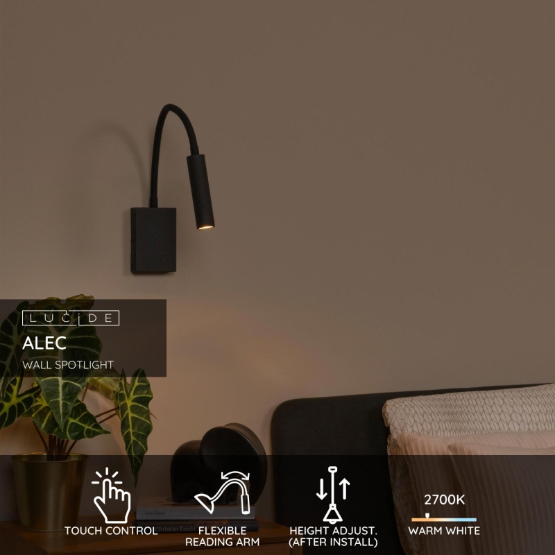 Lucide ALEC - Nástenné bodové svietidlo / Nástenné svietidlo - LED - G9 - 1x3W 2700K - Vrátane výmenných tienidiel - Čierna